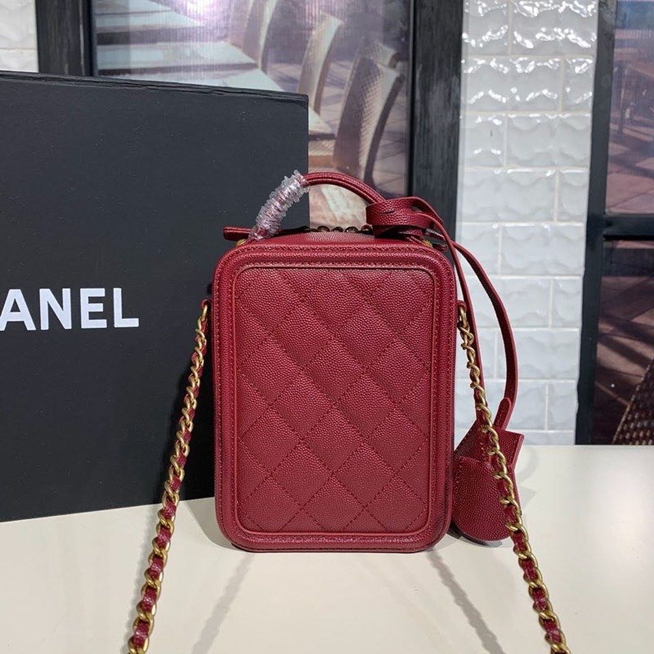 CHL Filigree Vertical Vanity Case Bag Burgundy For Women, Women’s Handbags, Shoulder And Crossbody Bags 6.7in/17cm
