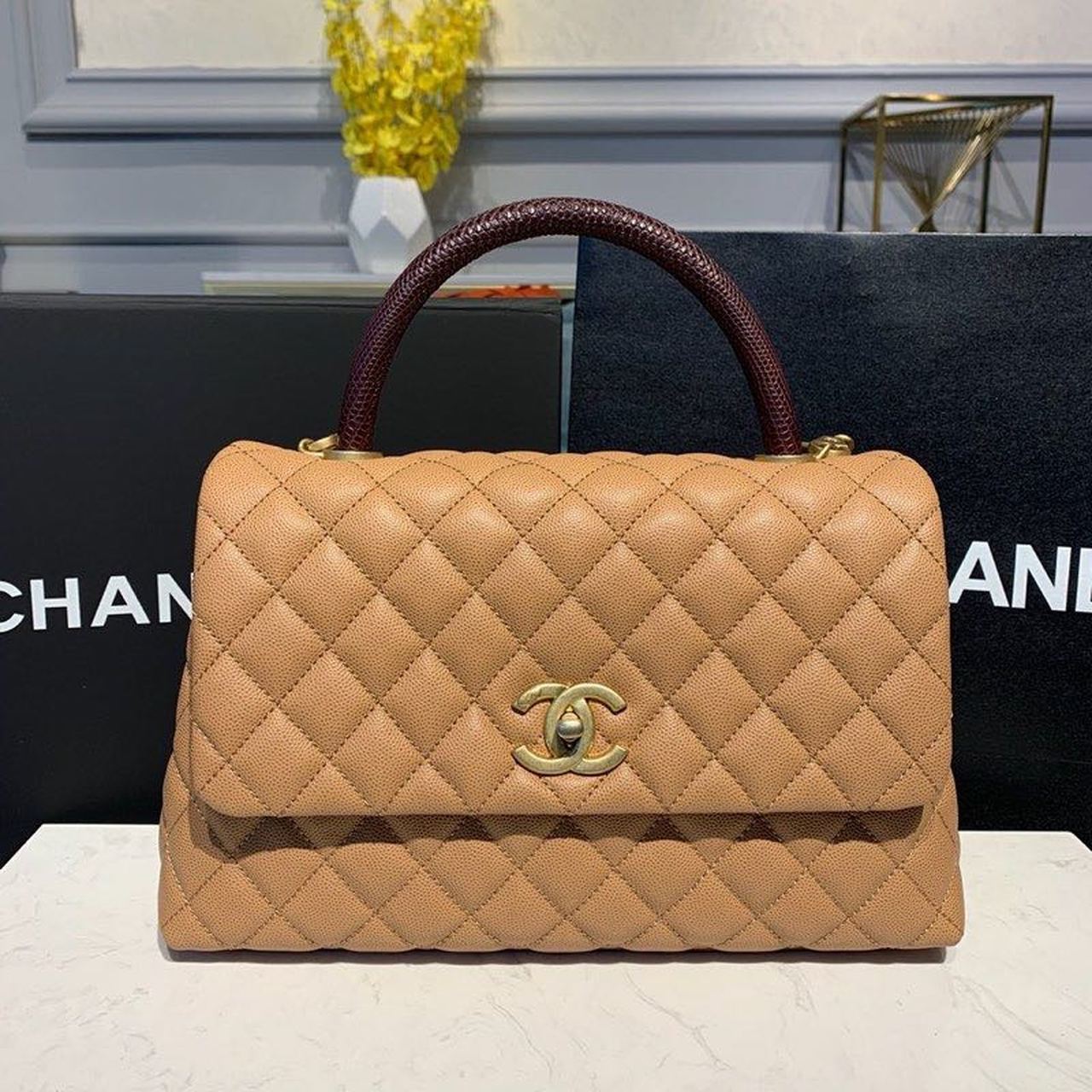 CHLLarge Flap Bag With Top Handle Light Brown For Women, Women’s Handbags, Shoulder And Crossbody Bags 11in/28cm A92991