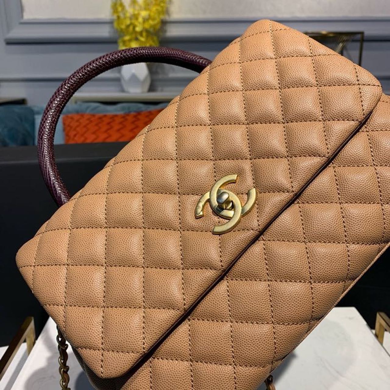 CHLLarge Flap Bag With Top Handle Light Brown For Women, Women’s Handbags, Shoulder And Crossbody Bags 11in/28cm A92991