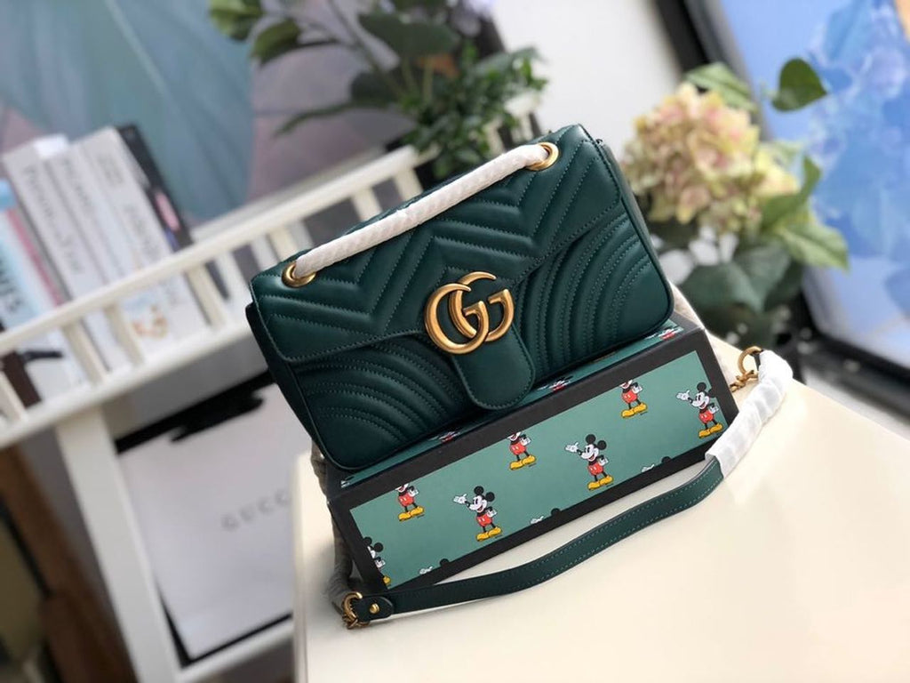 Glami Marmont Small MatelassÃƒÂ© Shoulder Bag Green MatelassÃƒÂ© Chevron For Women 10in/26cm 443497
