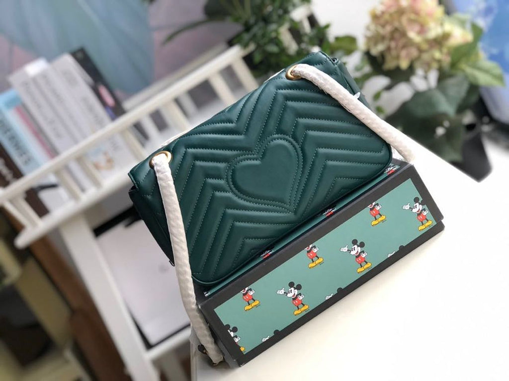 Glami Marmont Small MatelassÃƒÂ© Shoulder Bag Green MatelassÃƒÂ© Chevron For Women 10in/26cm 443497