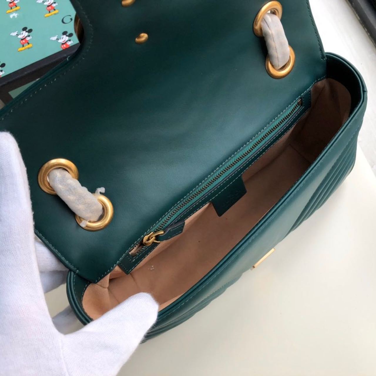 Glami Marmont Small MatelassÃƒÂ© Shoulder Bag Green MatelassÃƒÂ© Chevron For Women 10in/26cm 443497