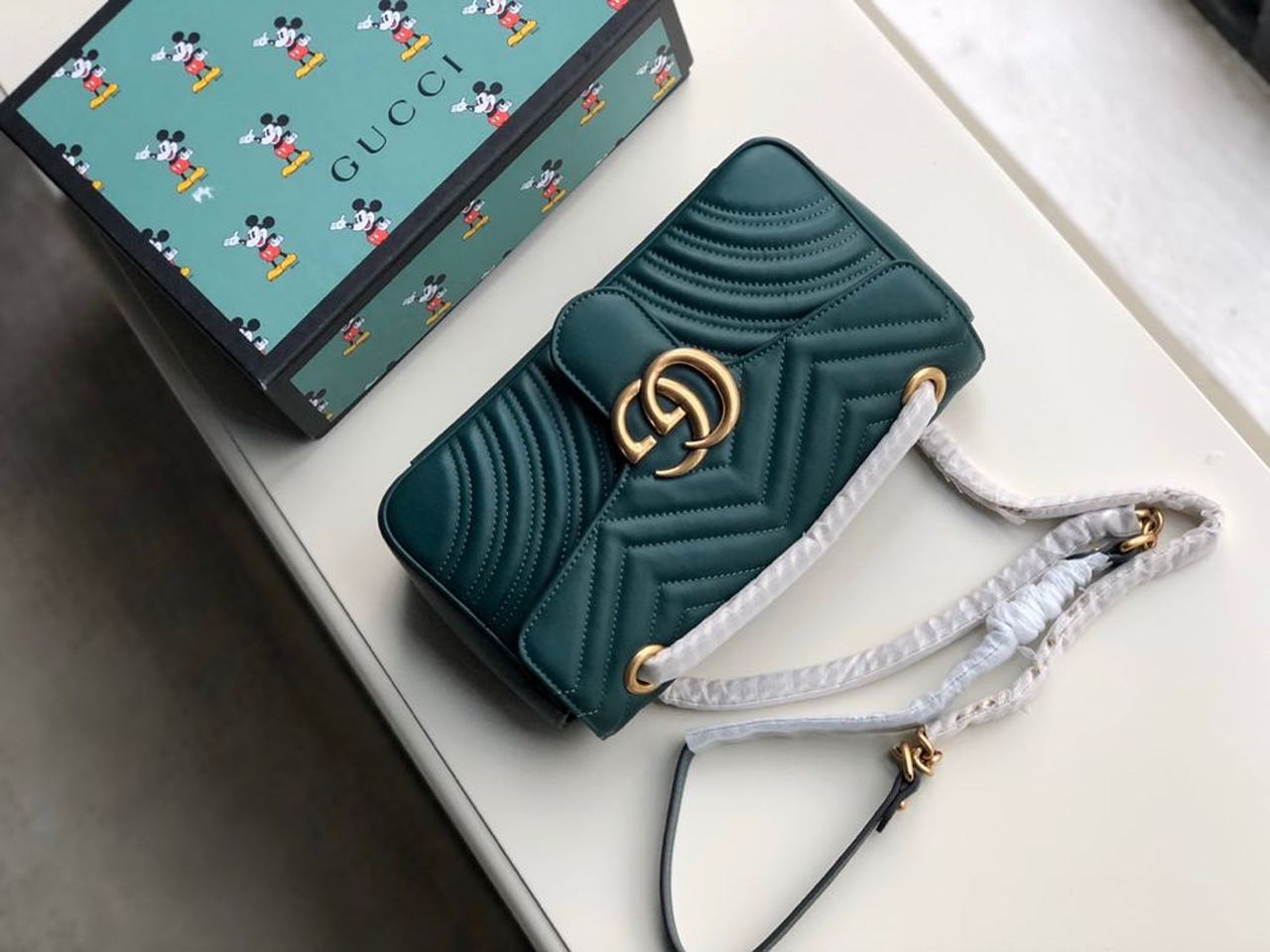 Glami Marmont Small MatelassÃƒÂ© Shoulder Bag Green MatelassÃƒÂ© Chevron For Women 10in/26cm 443497