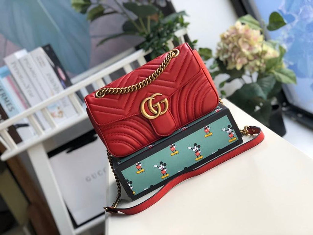 Glami Marmont Small MatelassÃƒÂ© Shoulder Bag Hibiscus Red MatelassÃƒÂ© Chevron For Women 10in/26cm  Glami 443497 DTGLAMIT 6433