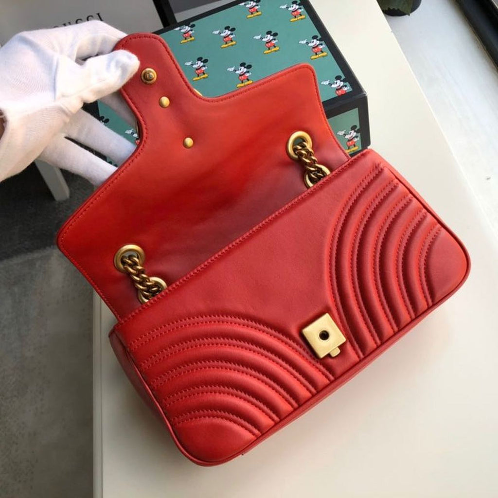 Glami Marmont Small MatelassÃƒÂ© Shoulder Bag Hibiscus Red MatelassÃƒÂ© Chevron For Women 10in/26cm  Glami 443497 DTGLAMIT 6433
