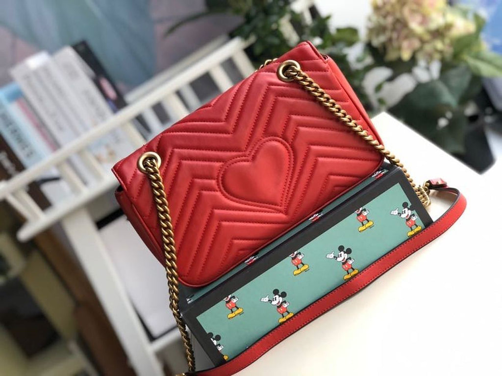 Glami Marmont Small MatelassÃƒÂ© Shoulder Bag Hibiscus Red MatelassÃƒÂ© Chevron For Women 10in/26cm  Glami 443497 DTGLAMIT 6433