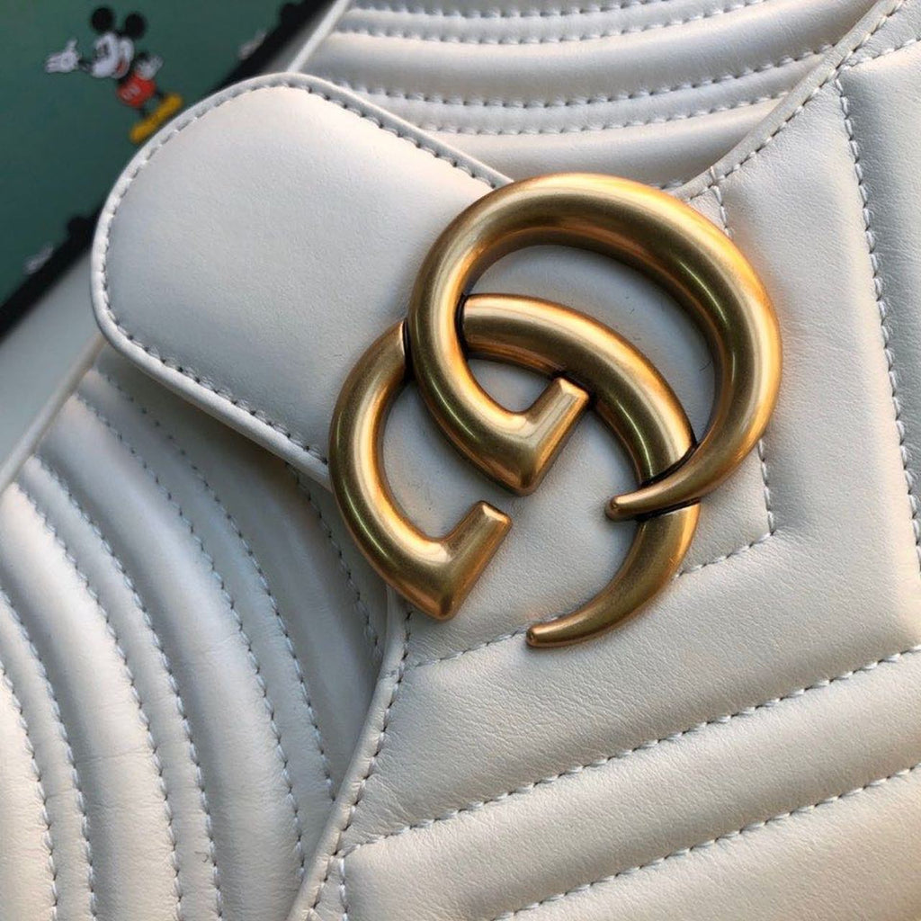 gg Marmont Small Matelassé Shoulder Bag White Matelassé Chevron For Women 10in/26cm 443497 DTDIT 9022