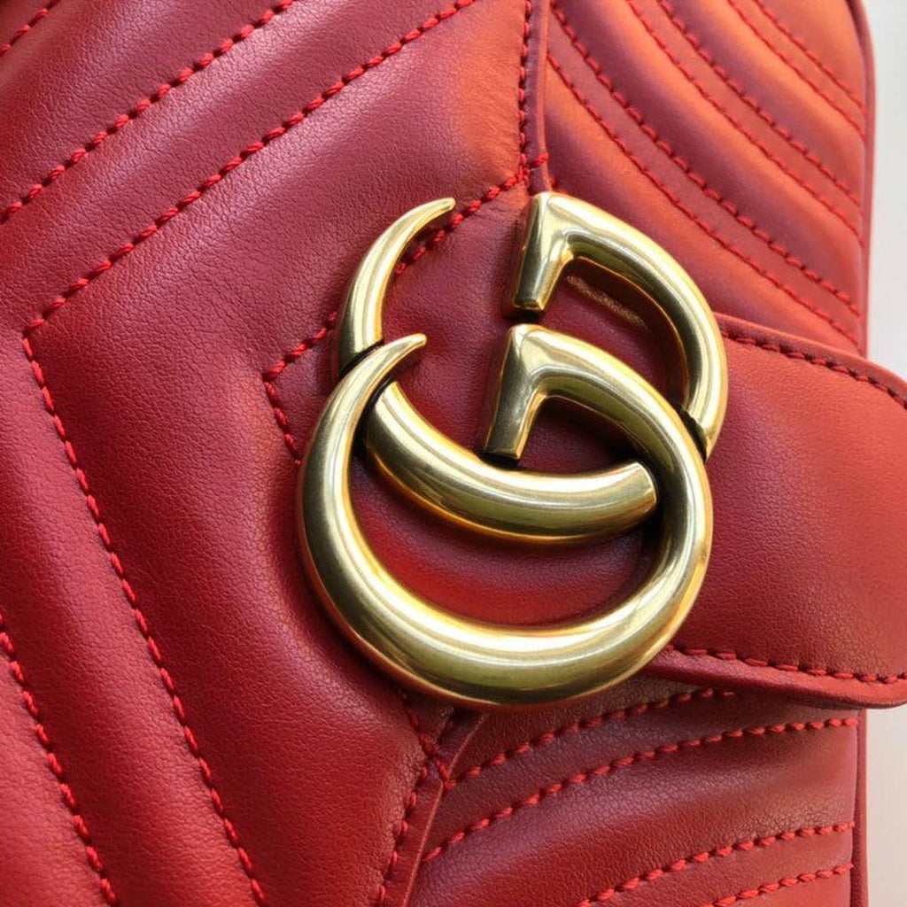 gg Marmont Matelassé Mini Bag  Red Matelassé Chevron  For Women 8.5in/22cm gg 446744