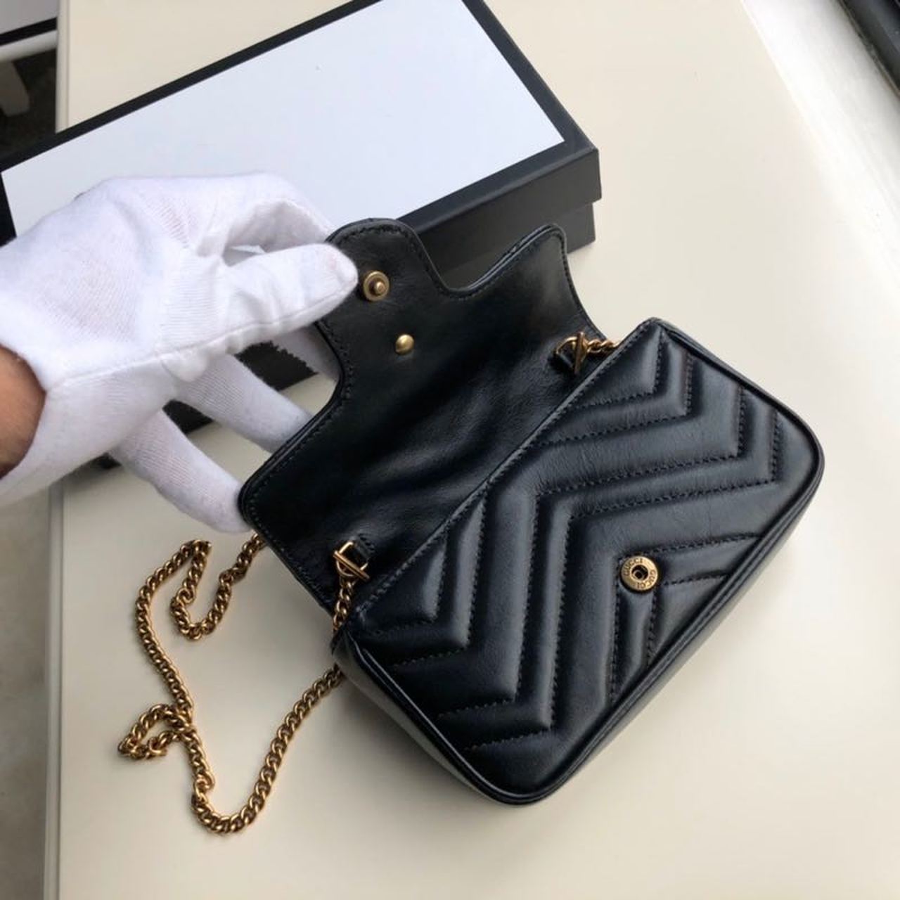 Glami Marmont MatelassÃƒÂ© Super Mini Bag Dusty Black Chevron For Women 6.2in/16.5cm 476433 DTDCT 1000