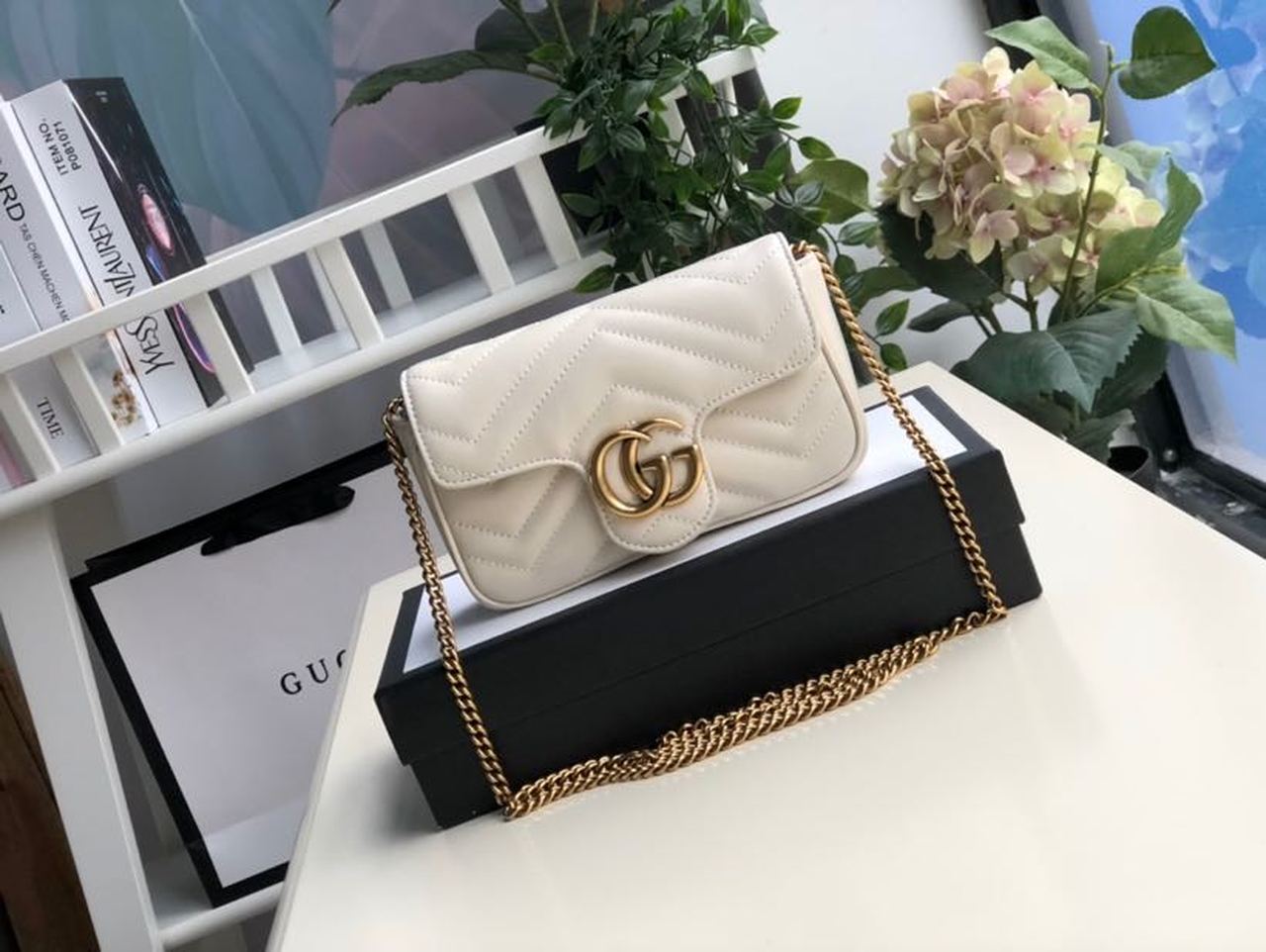 Glami Marmont MatelassÃƒÂ© Super Mini Bag White MatelassÃƒÂ© Chevron For Women 6.2in/16.5cm Glami 476433 DTDCT 9022