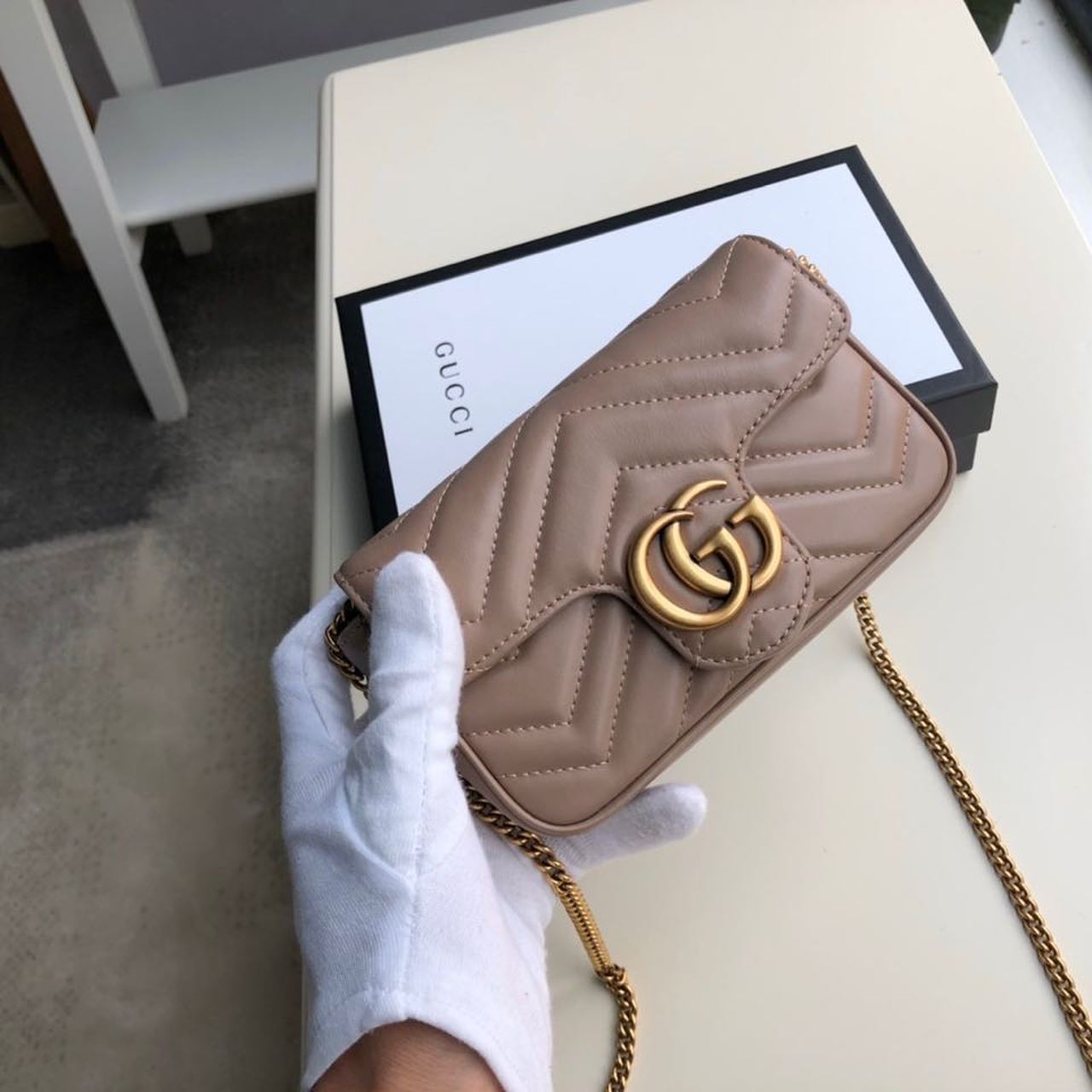 Glami Marmont MatelassÃƒÂ© Super Mini Bag Beige MatelassÃƒÂ© Chevron For Women 6.2in/16.5cm Glami