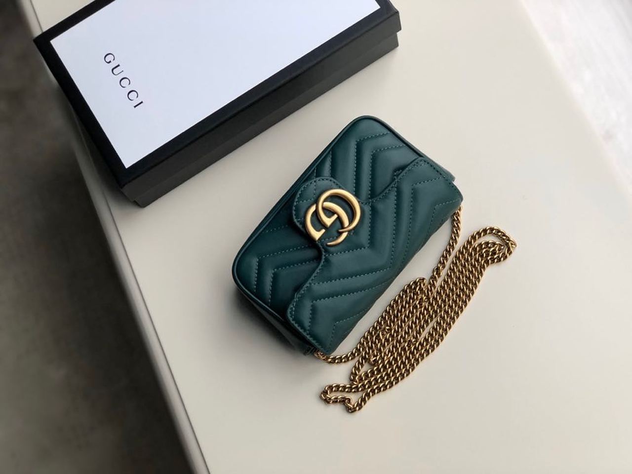 Glami Marmont MatelassÃƒÂ© Super Mini Bag Green MatelassÃƒÂ© Chevron For Women 6.2in/16.5cm Glami