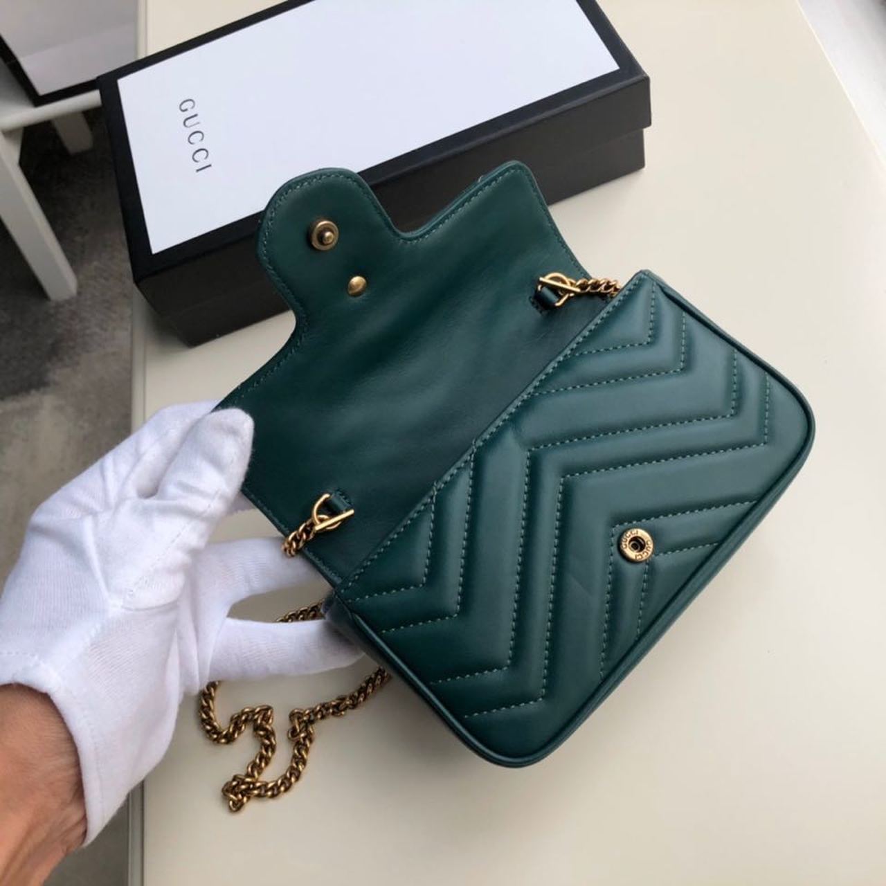 Glami Marmont MatelassÃƒÂ© Super Mini Bag Green MatelassÃƒÂ© Chevron For Women 6.2in/16.5cm Glami