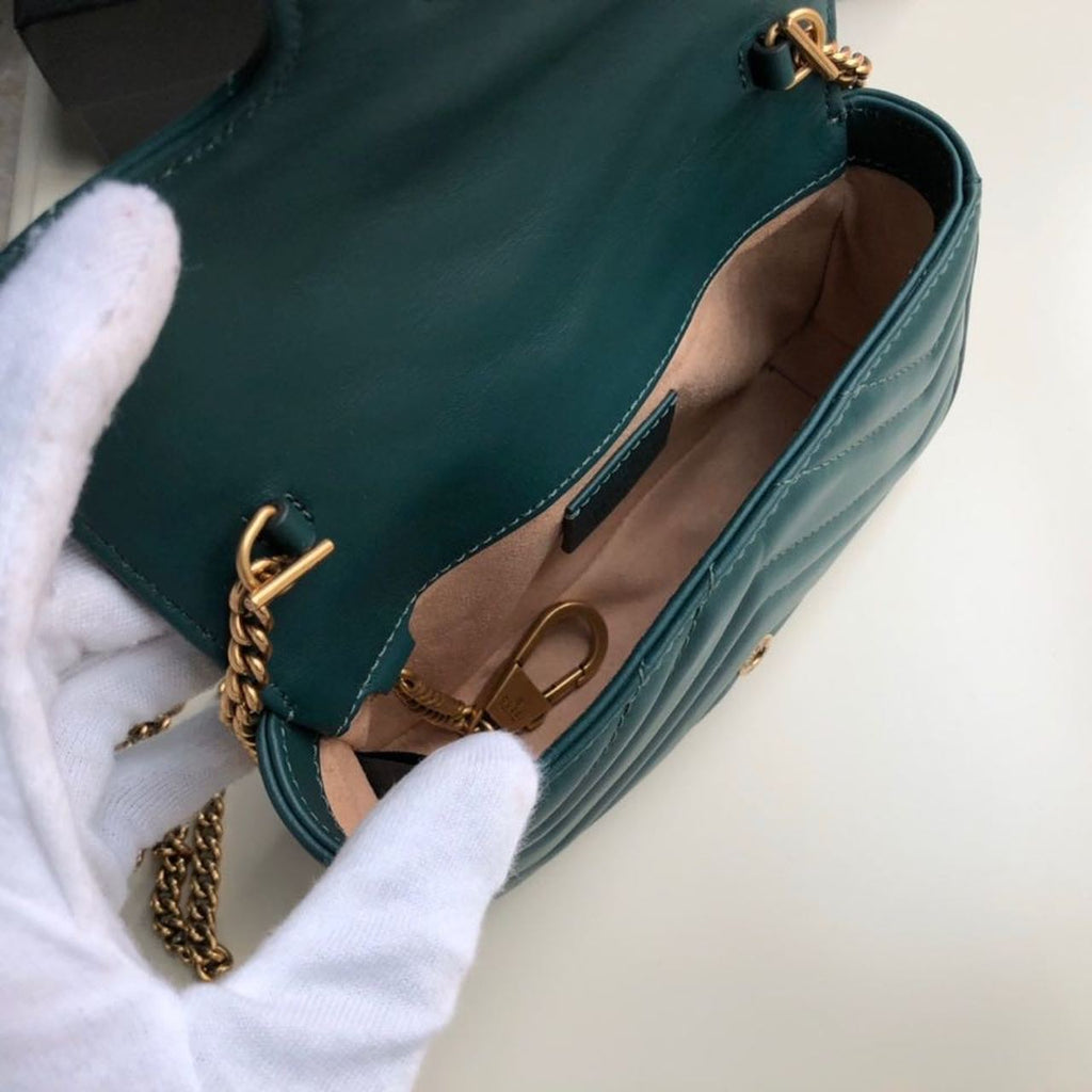 gg Marmont Matelassé Super Mini Bag Green Matelassé Chevron For Women 6.2in/16.5cm gg