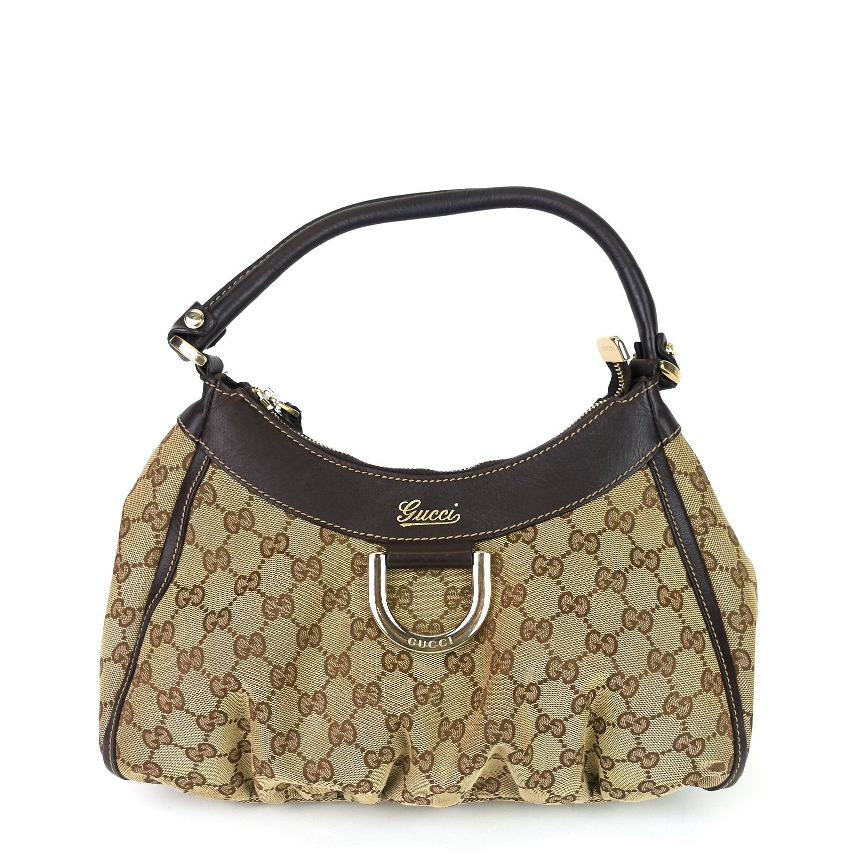 Gucci D-Ring Small Monogram Canvas Hobo Bag
