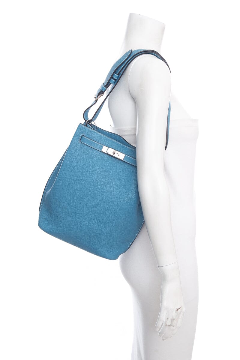 HermÃƒÆ’Ã‚Â¨s Blue Jean "So Kelly" Handbag with Palladium Hardware and Clemence Leather