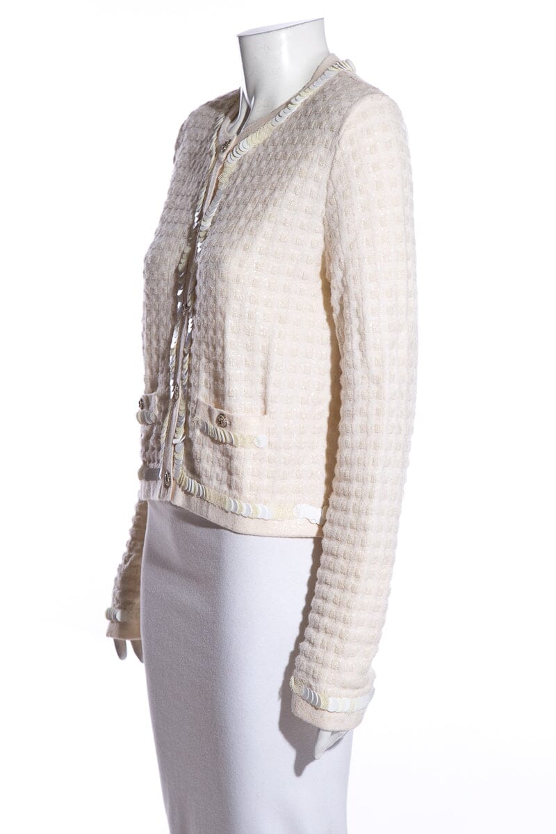 Chanel Cream Sequin Trim Cardigan SZ 42