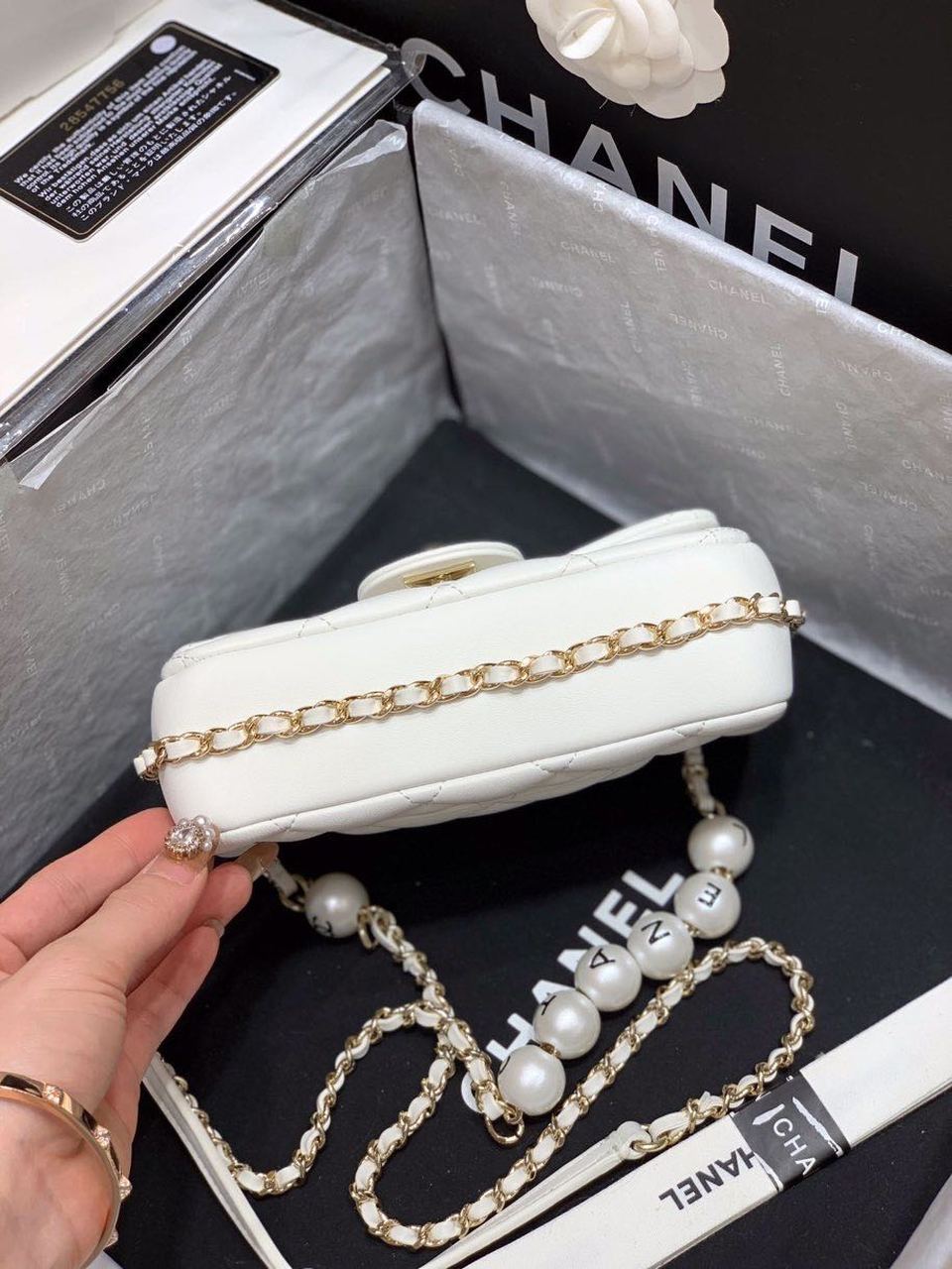 CHLSmall Pearl Logo Strap GlamIap Bag White For Women Handbags, Shoulder And Crossbody Bags 7in/18cm AS1436