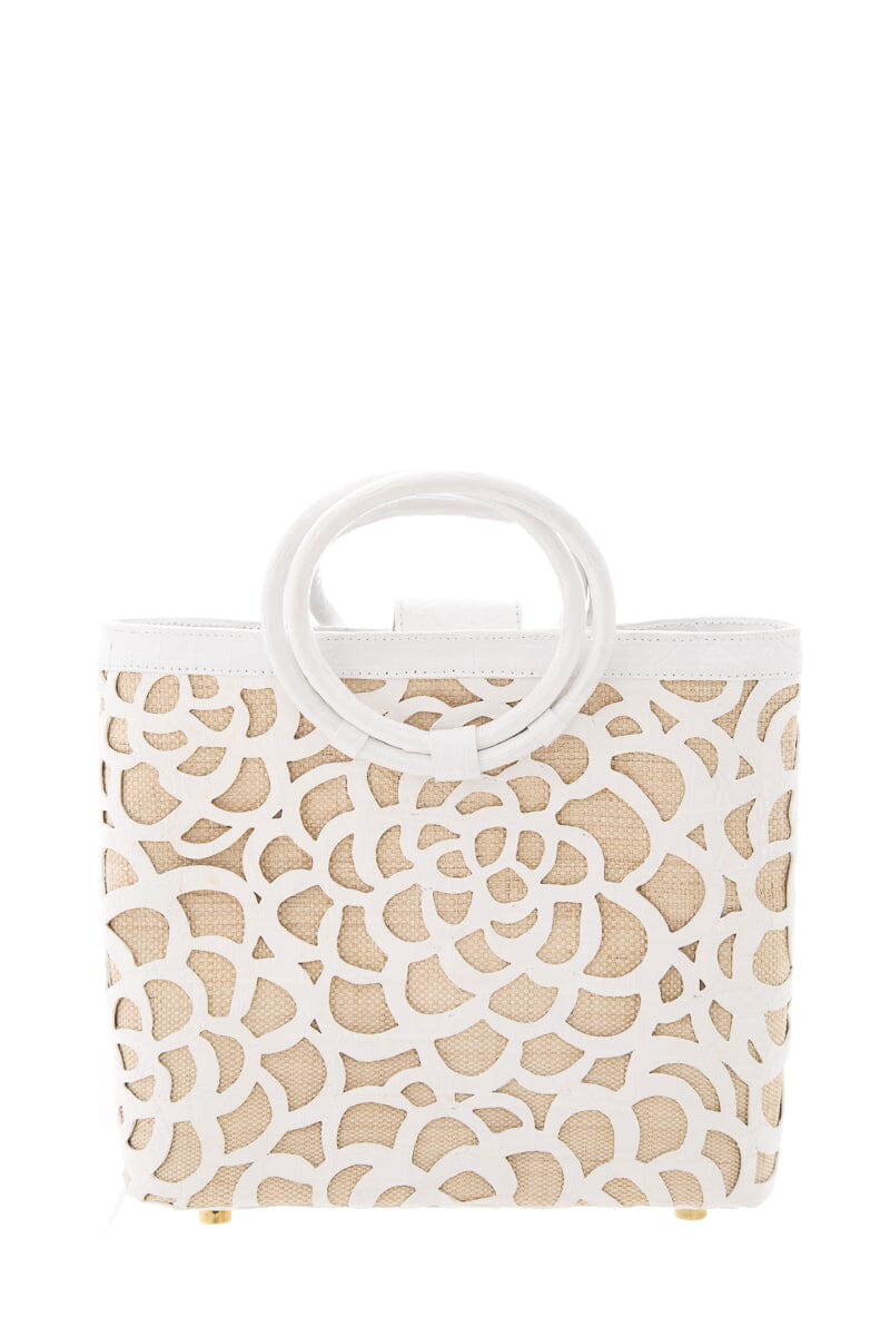 Nancy Gonzalez White Crocodile Floral Handbag