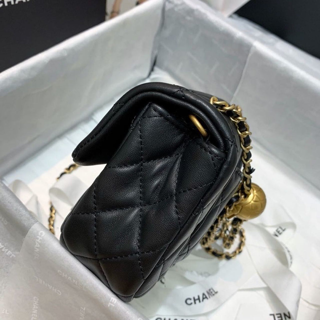 CHLFlap Bag With CHLBall On Strap Black For Women, Women’s Handbags, Shoulder And Crossbody Bags 7.8in/20cm AS1787