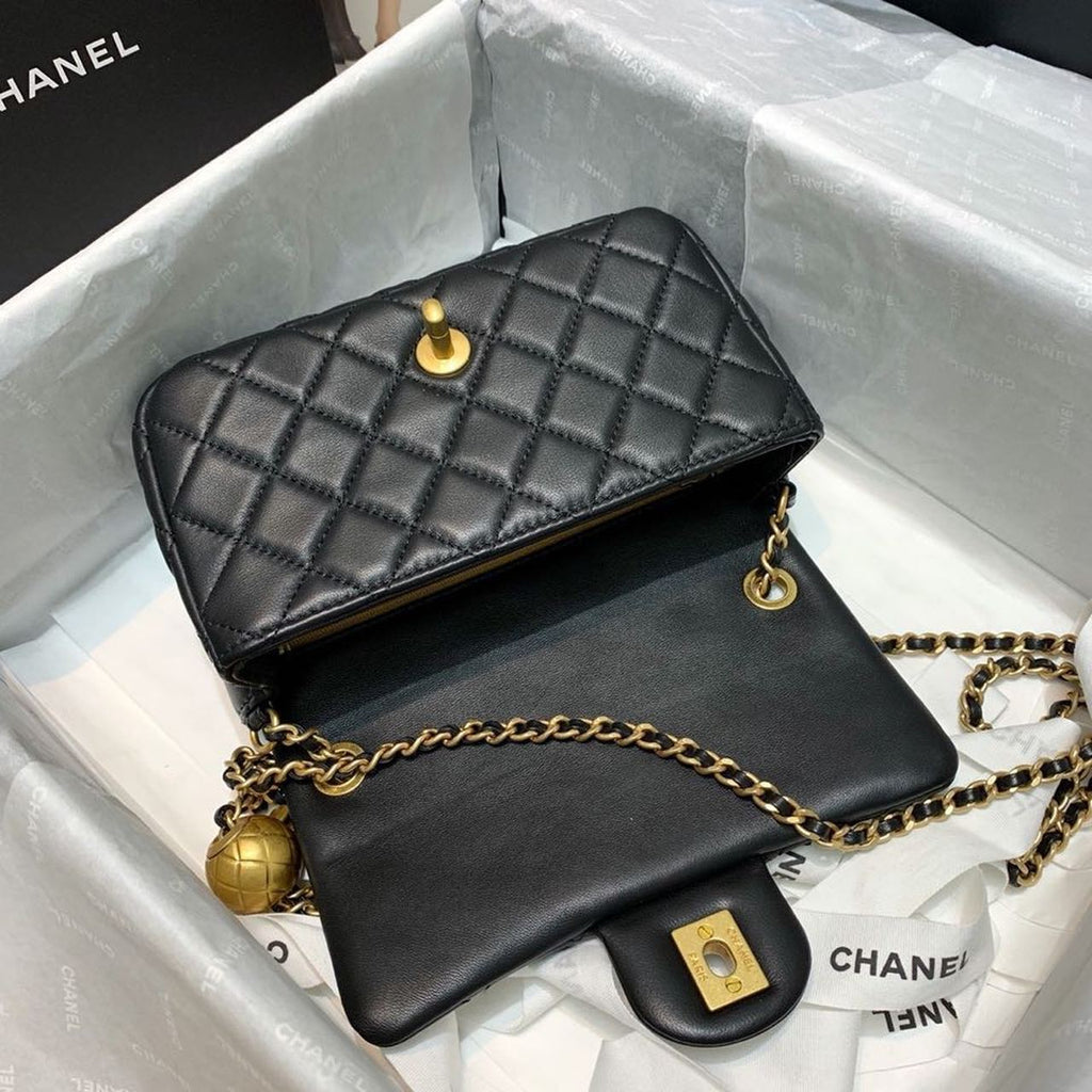 CHLFlap Bag With CHLBall On Strap Black For Women, Women’s Handbags, Shoulder And Crossbody Bags 7.8in/20cm AS1787