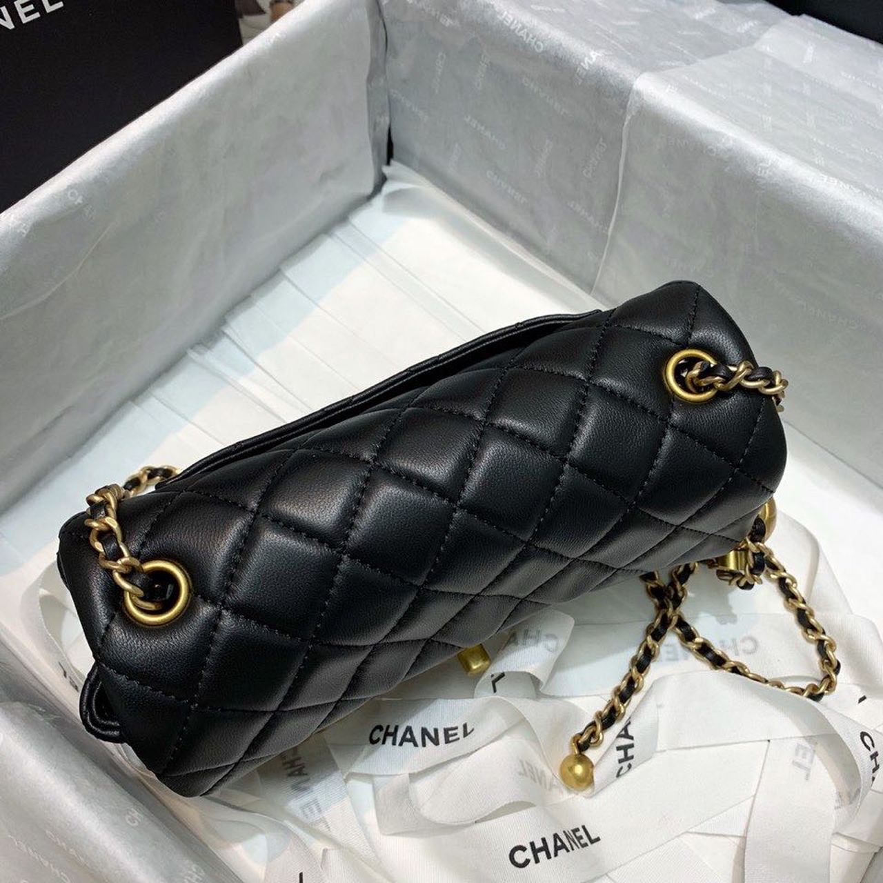 CHLFlap Bag With CHLBall On Strap Black For Women, Women’s Handbags, Shoulder And Crossbody Bags 7.8in/20cm AS1787