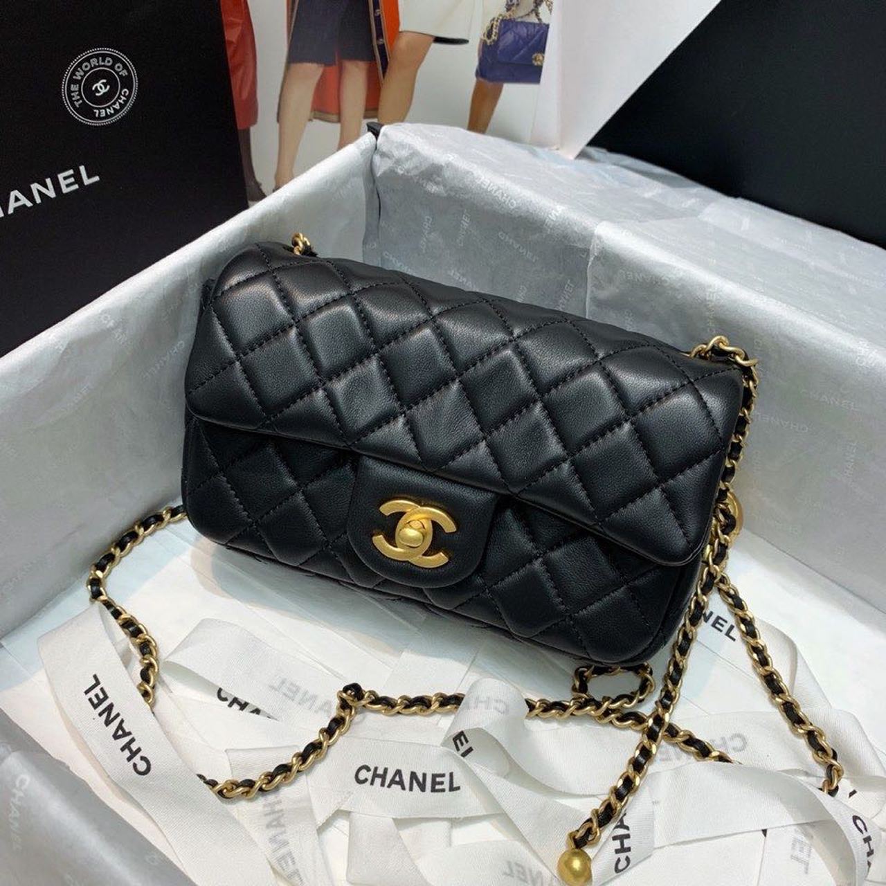 CHLFlap Bag With CHLBall On Strap Black For Women, Women’s Handbags, Shoulder And Crossbody Bags 7.8in/20cm AS1787