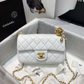 CHLFlap Bag With CHLBall On Strap White For Women, Women’s Handbags, Shoulder And Crossbody Bags 7.8in/20cm AS1787