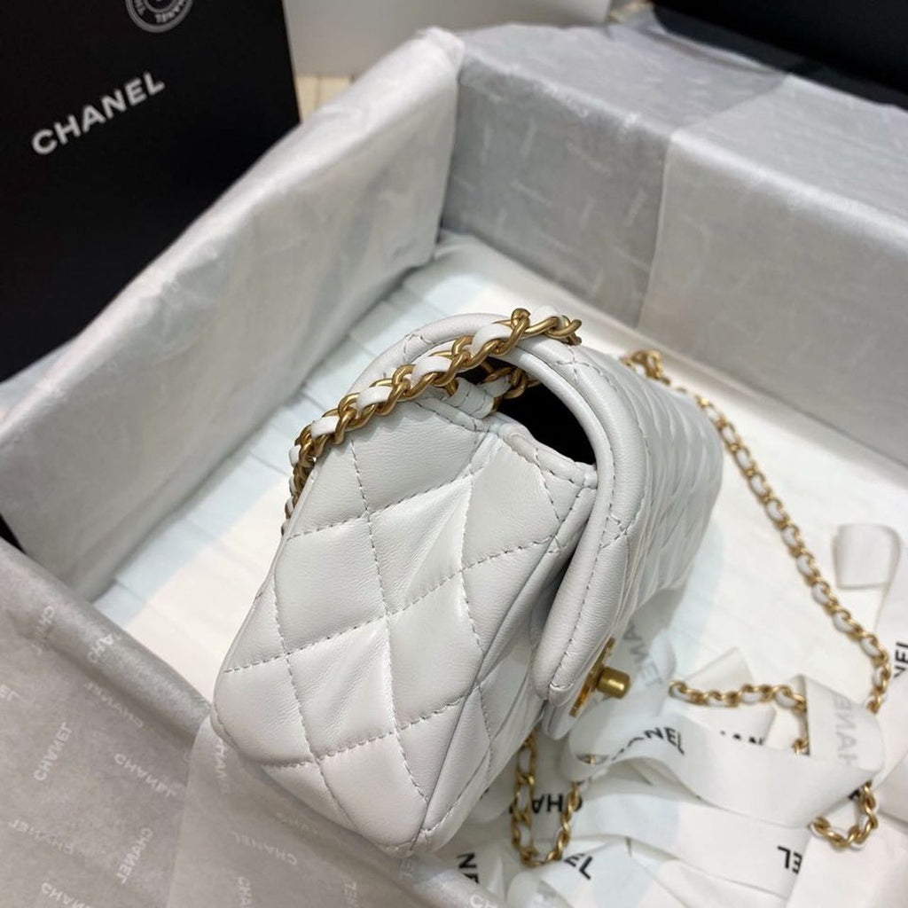 CHLFlap Bag With CHLBall On Strap White For Women, Women’s Handbags, Shoulder And Crossbody Bags 7.8in/20cm AS1787