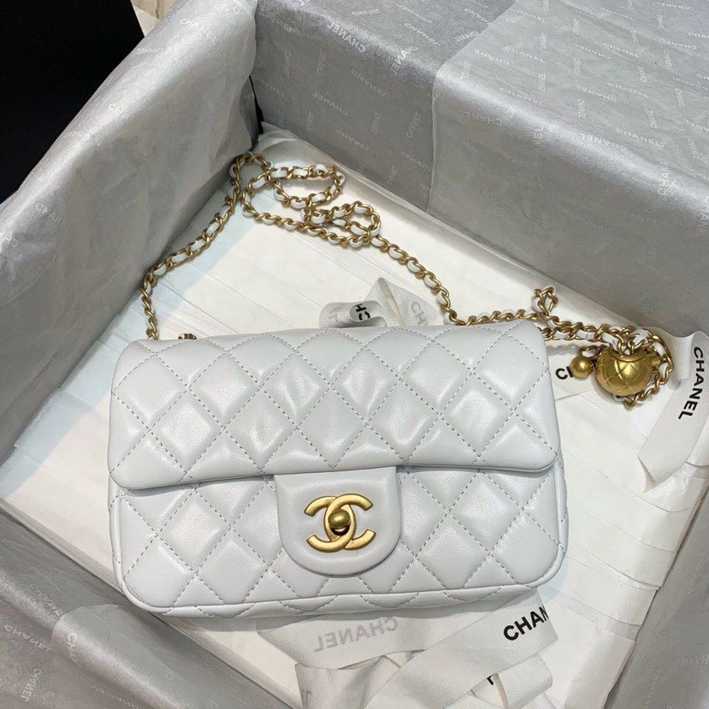 CHLFlap Bag With CHLBall On Strap White For Women, Women’s Handbags, Shoulder And Crossbody Bags 7.8in/20cm AS1787
