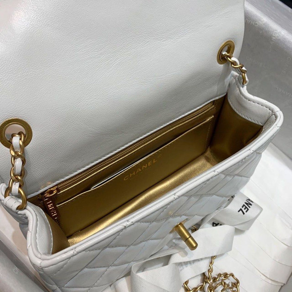 CHLFlap Bag With CHLBall On Strap White For Women, Women’s Handbags, Shoulder And Crossbody Bags 7.8in/20cm AS1787