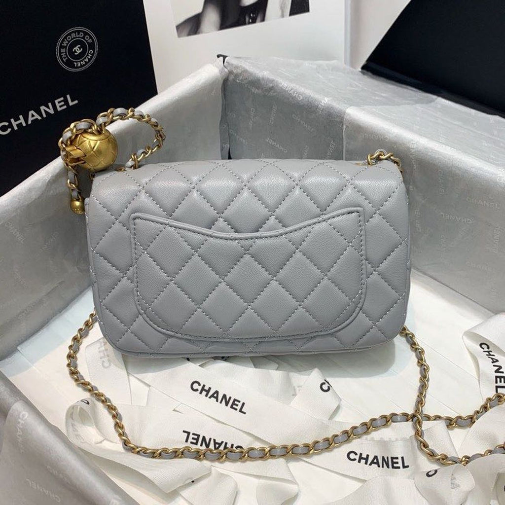 CHLFlap Bag With CHLBall On Strap Grey For Women, Women’s Handbags, Shoulder And Crossbody Bags 7.8in/20cm AS1787