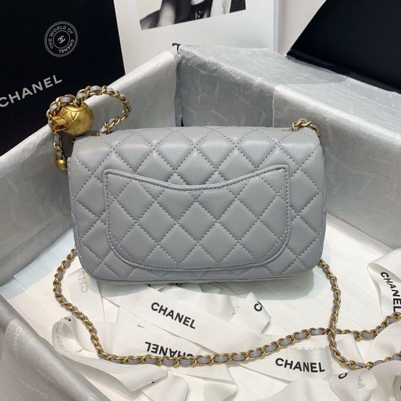 CHLFlap Bag With CHLBall On Strap Grey For Women, Women’s Handbags, Shoulder And Crossbody Bags 7.8in/20cm AS1787