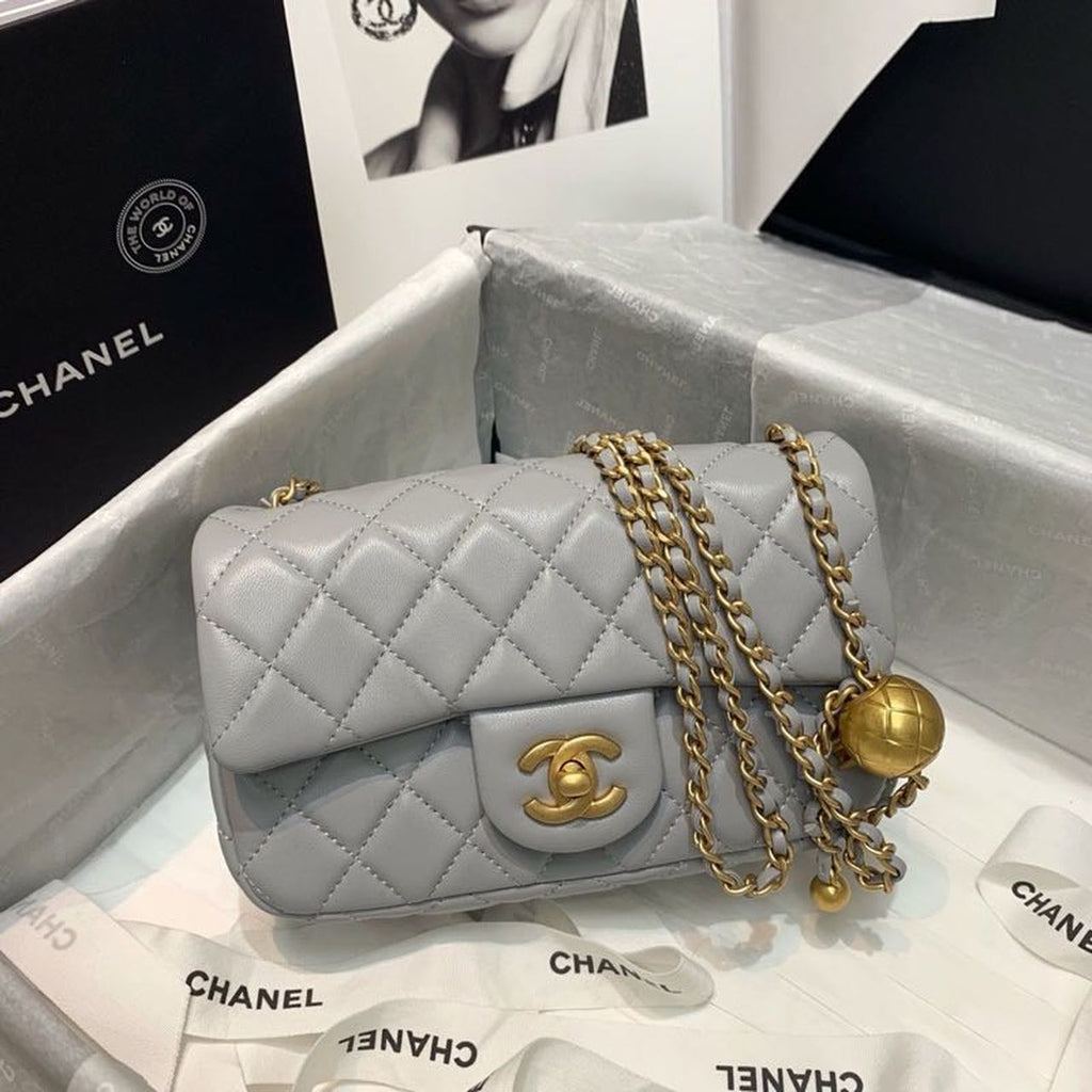 CHLFlap Bag With CHLBall On Strap Grey For Women, Women’s Handbags, Shoulder And Crossbody Bags 7.8in/20cm AS1787