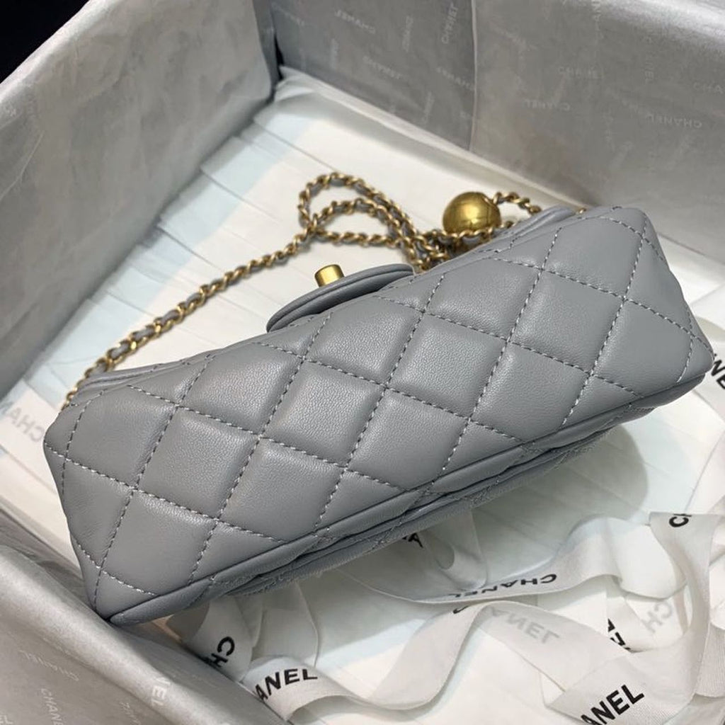 CHLFlap Bag With CHLBall On Strap Grey For Women, Women’s Handbags, Shoulder And Crossbody Bags 7.8in/20cm AS1787