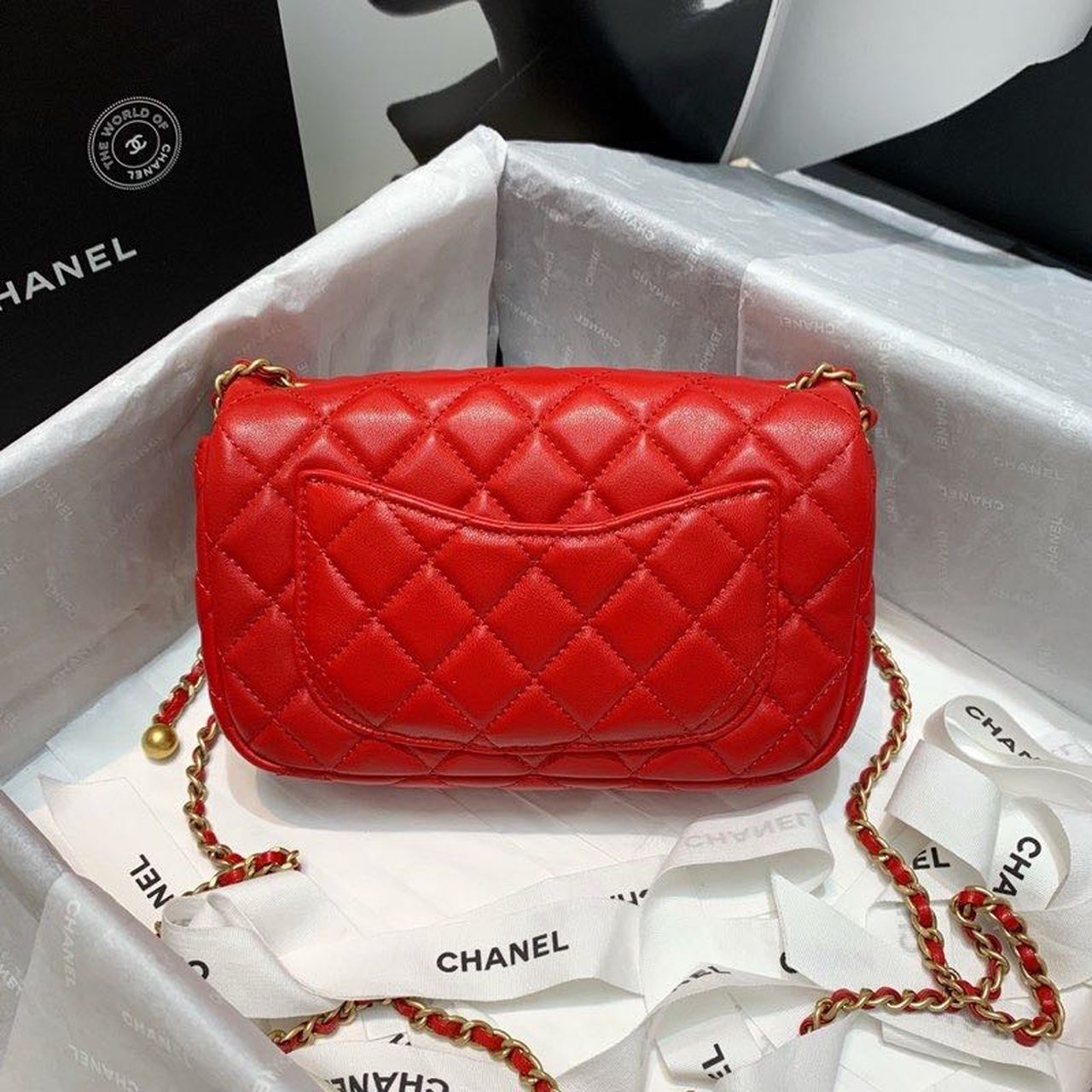 CHLFlap Bag With CHLBall On Strap Red For Women, Women’s Handbags, Shoulder And Crossbody Bags 7.8in/20cm AS1787