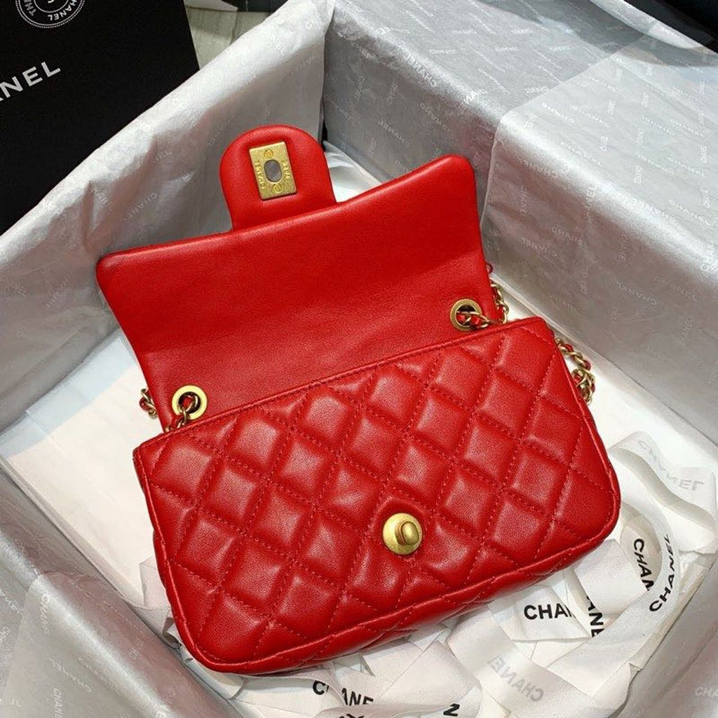 CHLFlap Bag With CHLBall On Strap Red For Women, Women’s Handbags, Shoulder And Crossbody Bags 7.8in/20cm AS1787