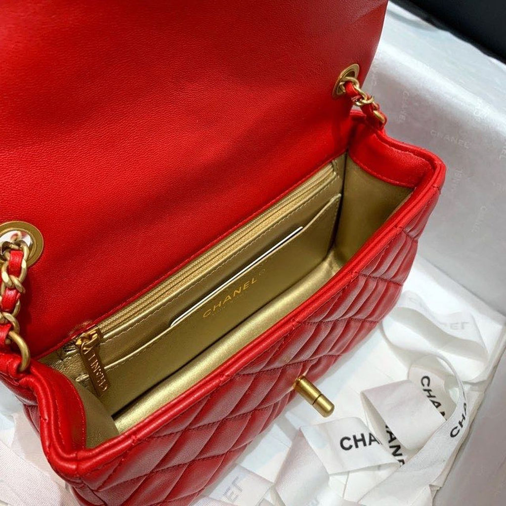 CHLFlap Bag With CHLBall On Strap Red For Women, Women’s Handbags, Shoulder And Crossbody Bags 7.8in/20cm AS1787