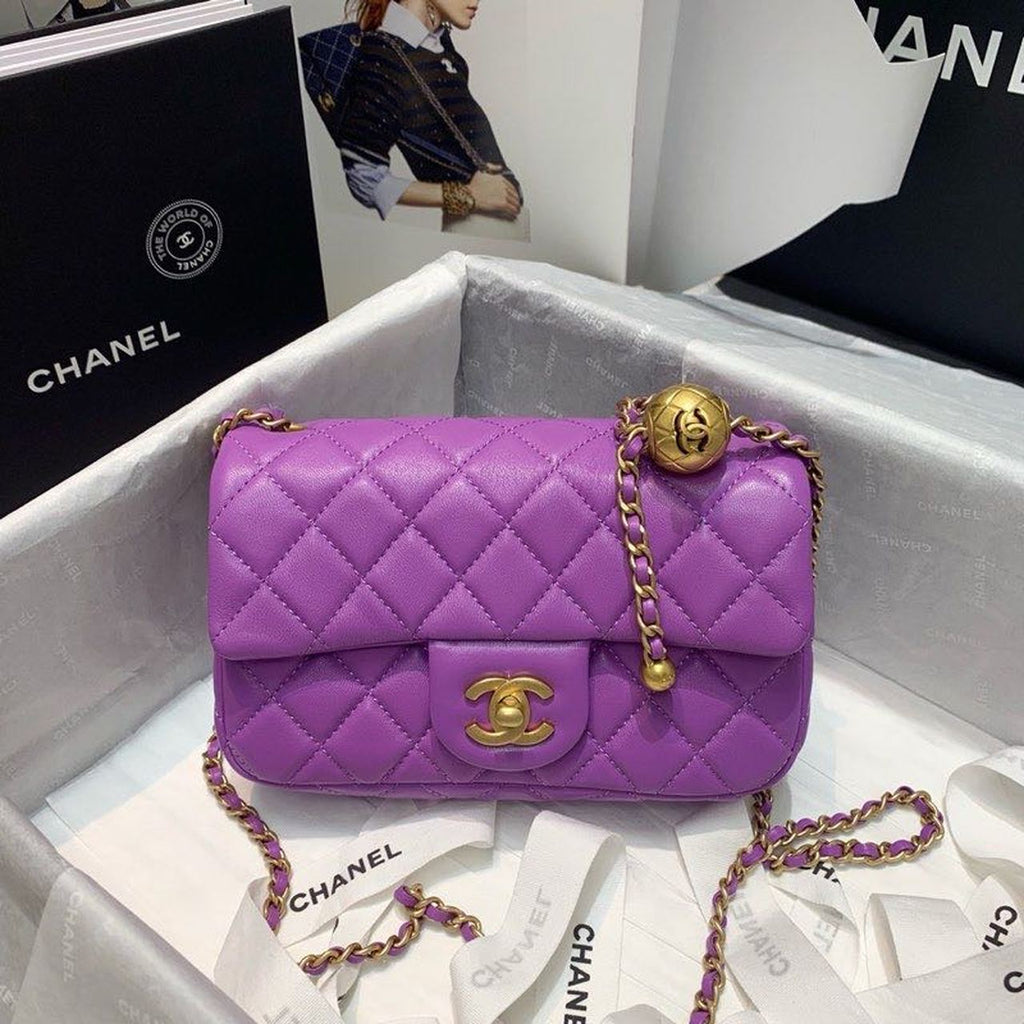 CHLFlap Bag With CHLBall On Strap Purple For Women, Women’s Handbags, Shoulder And Crossbody Bags 7.8in/20cm AS1787