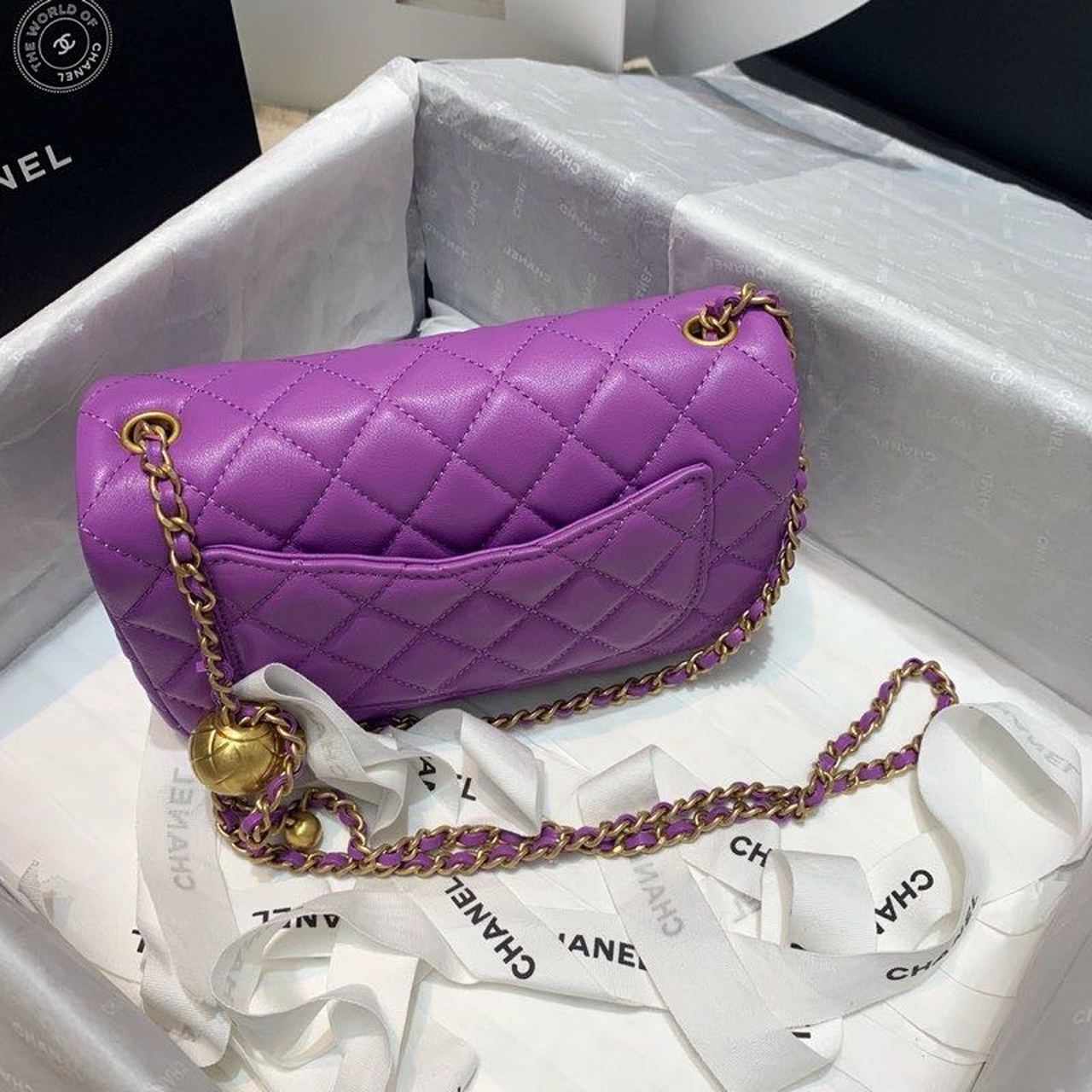 CHLFlap Bag With CHLBall On Strap Purple For Women, Women’s Handbags, Shoulder And Crossbody Bags 7.8in/20cm AS1787
