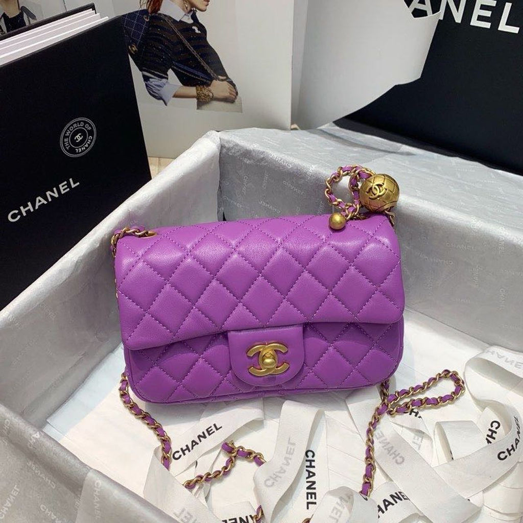 CHLFlap Bag With CHLBall On Strap Purple For Women, Women’s Handbags, Shoulder And Crossbody Bags 7.8in/20cm AS1787