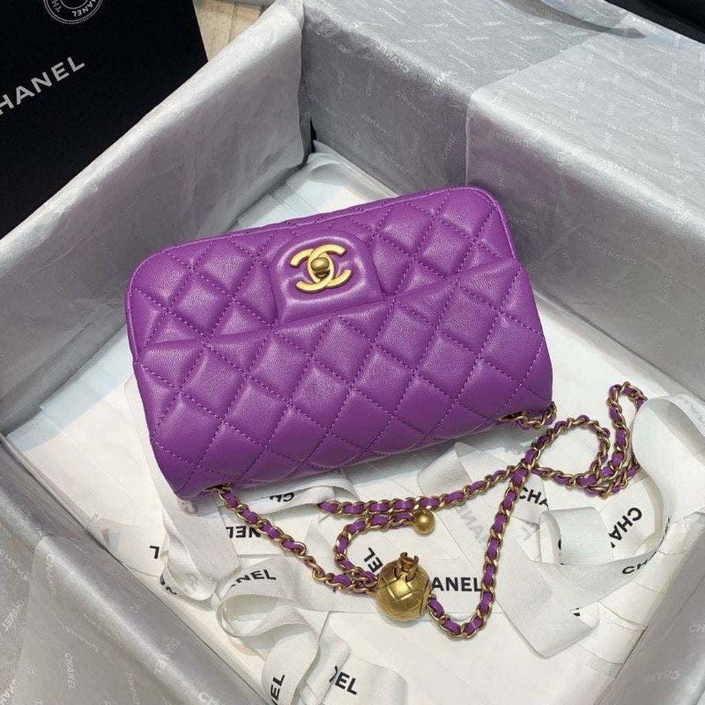 CHLFlap Bag With CHLBall On Strap Purple For Women, Women’s Handbags, Shoulder And Crossbody Bags 7.8in/20cm AS1787
