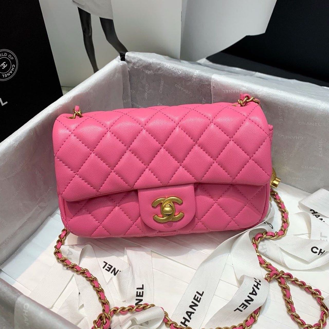 CHLFlap Bag With CHLBall On Strap PiNike For Women, Women’s Handbags, Shoulder And Crossbody Bags 7.8in/20cm AS1787