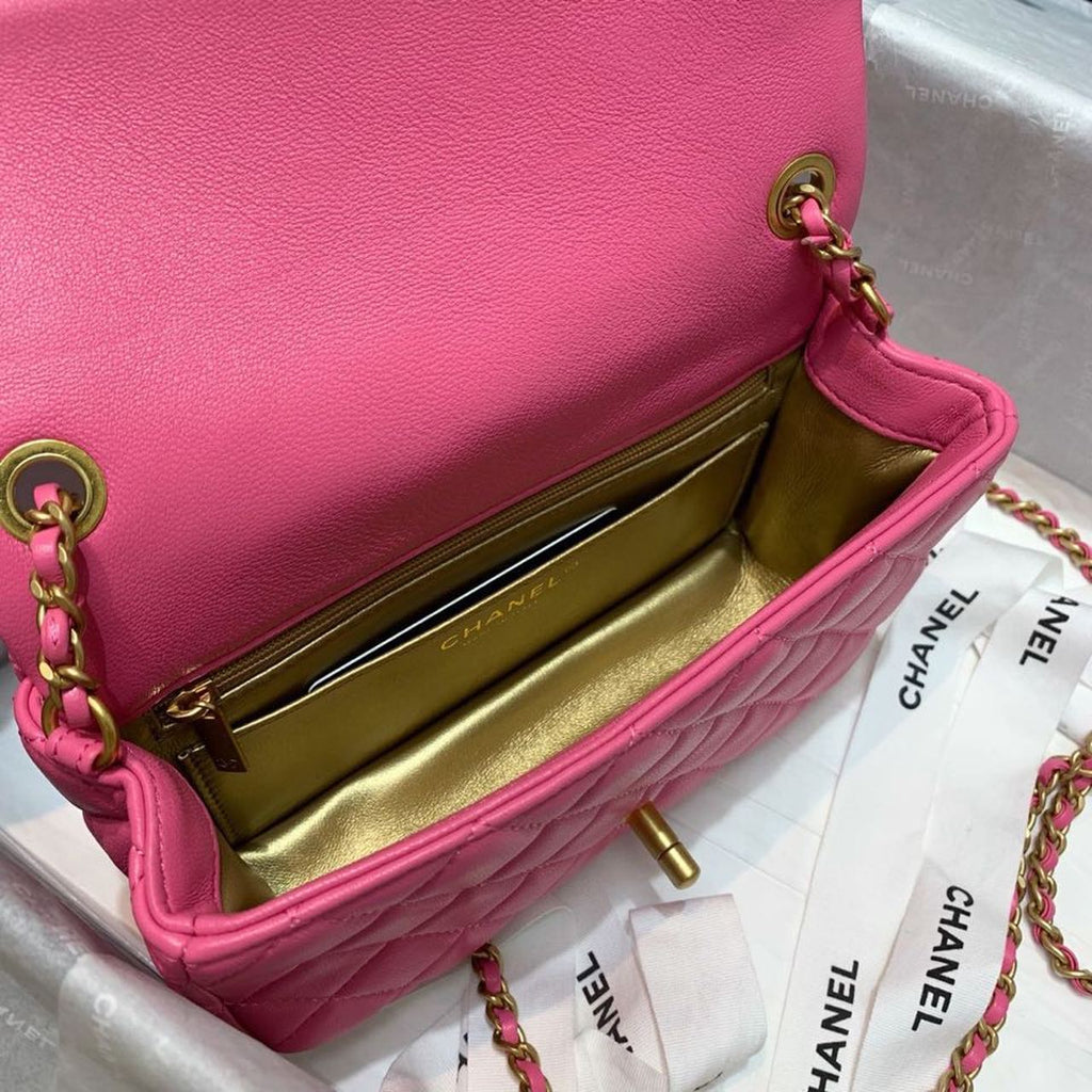 CHLFlap Bag With CHLBall On Strap PiNike For Women, Women’s Handbags, Shoulder And Crossbody Bags 7.8in/20cm AS1787