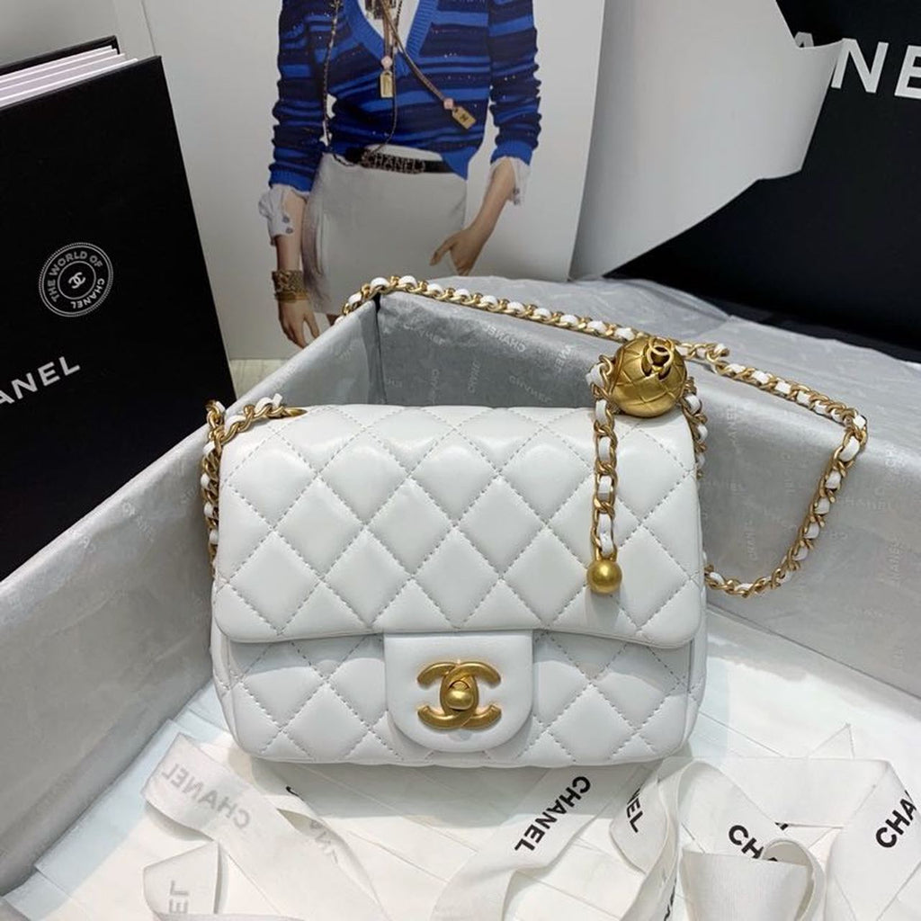 CHLMini GlamIap Bag With CHLBall On Strap White For Women Handbags, Shoulder And Crossbody Bags 6.7in/17cm AS1786