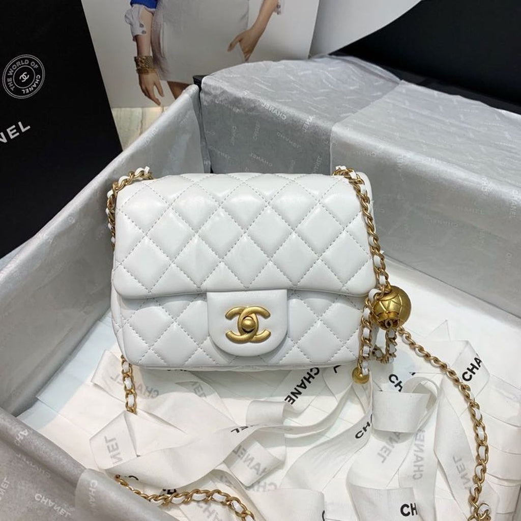 CHLMini Flap Bag With CHLBall On Strap White For Women, Women’s Handbags, Shoulder And Crossbody Bags 6.7in/17cm AS1786