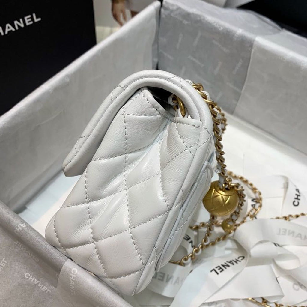 CHLMini Flap Bag With CHLBall On Strap White For Women, Women’s Handbags, Shoulder And Crossbody Bags 6.7in/17cm AS1786
