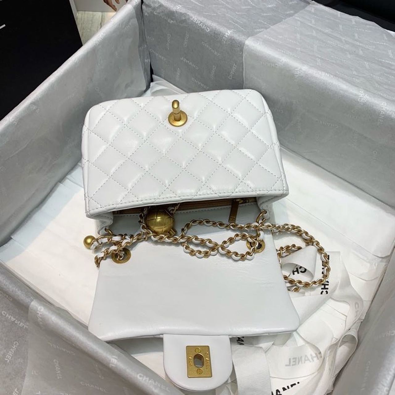CHLMini Flap Bag With CHLBall On Strap White For Women, Women’s Handbags, Shoulder And Crossbody Bags 6.7in/17cm AS1786