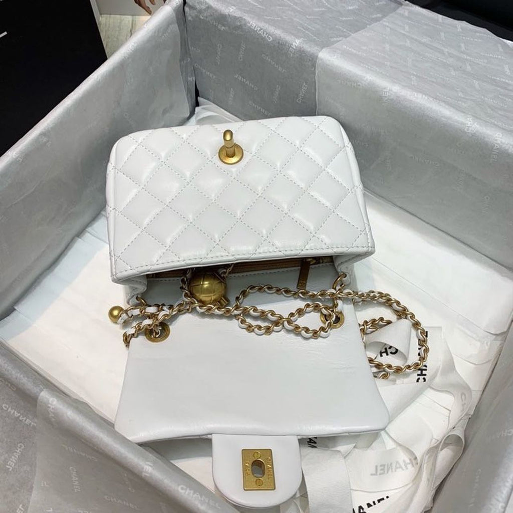 CHLMini GlamIap Bag With CHLBall On Strap White For Women Handbags, Shoulder And Crossbody Bags 6.7in/17cm AS1786
