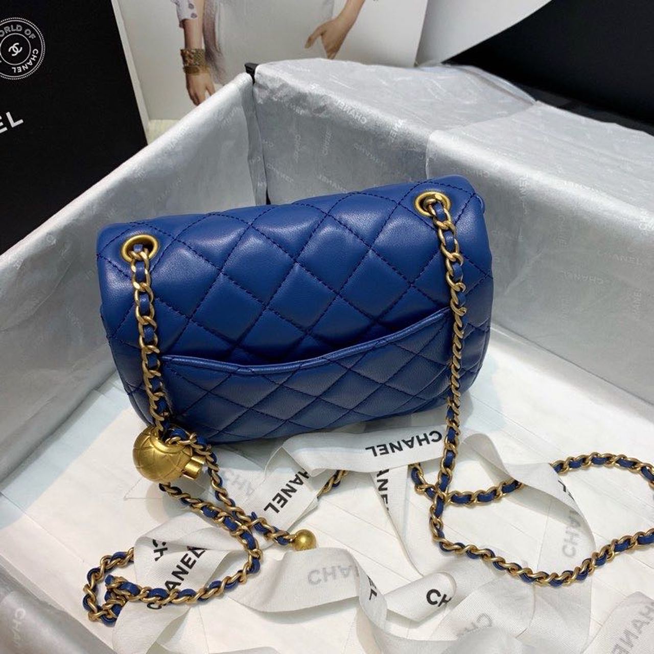 CHLMini Flap Bag With CHLBall On Strap Blue For Women, Women’s Handbags, Shoulder And Crossbody Bags 6.7in/17cm AS1786